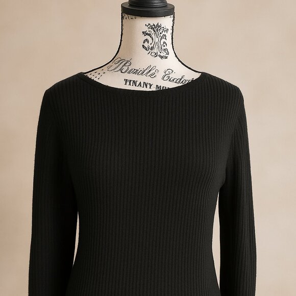 Uniqlo Ribbed Knit Black Midi Dress, Size M - Picture 4 of 5